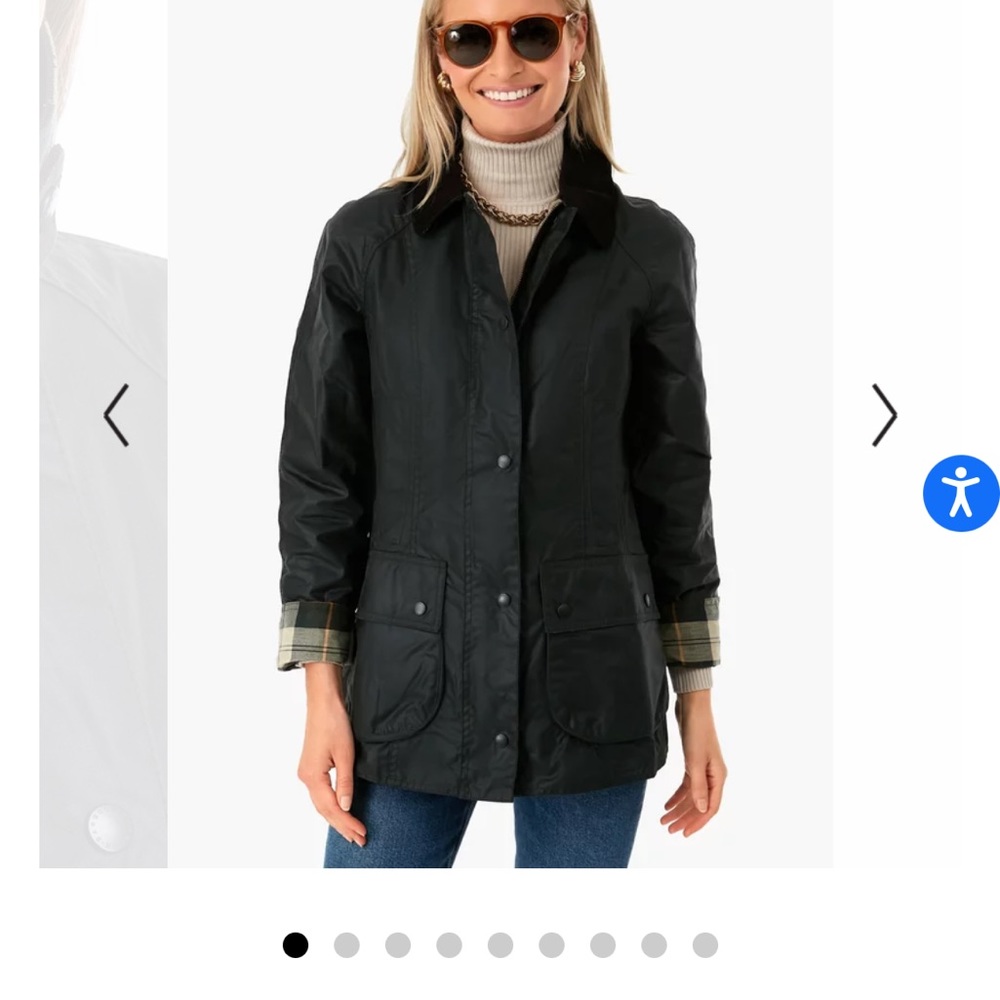 Barbour Black Waxed Cotton Jacket with Plaid Cuff Trim